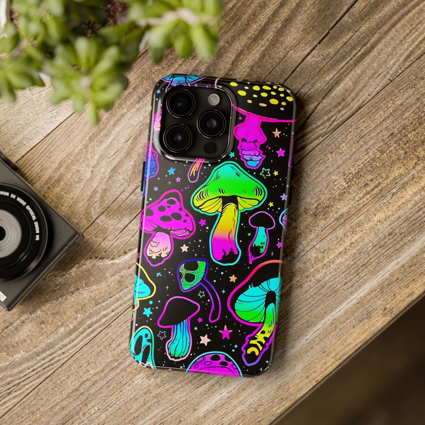 Apple iPhone (13-15 Pro Max) Shrooms Tough Phone Cases, Bright Coloruul Mushrooms