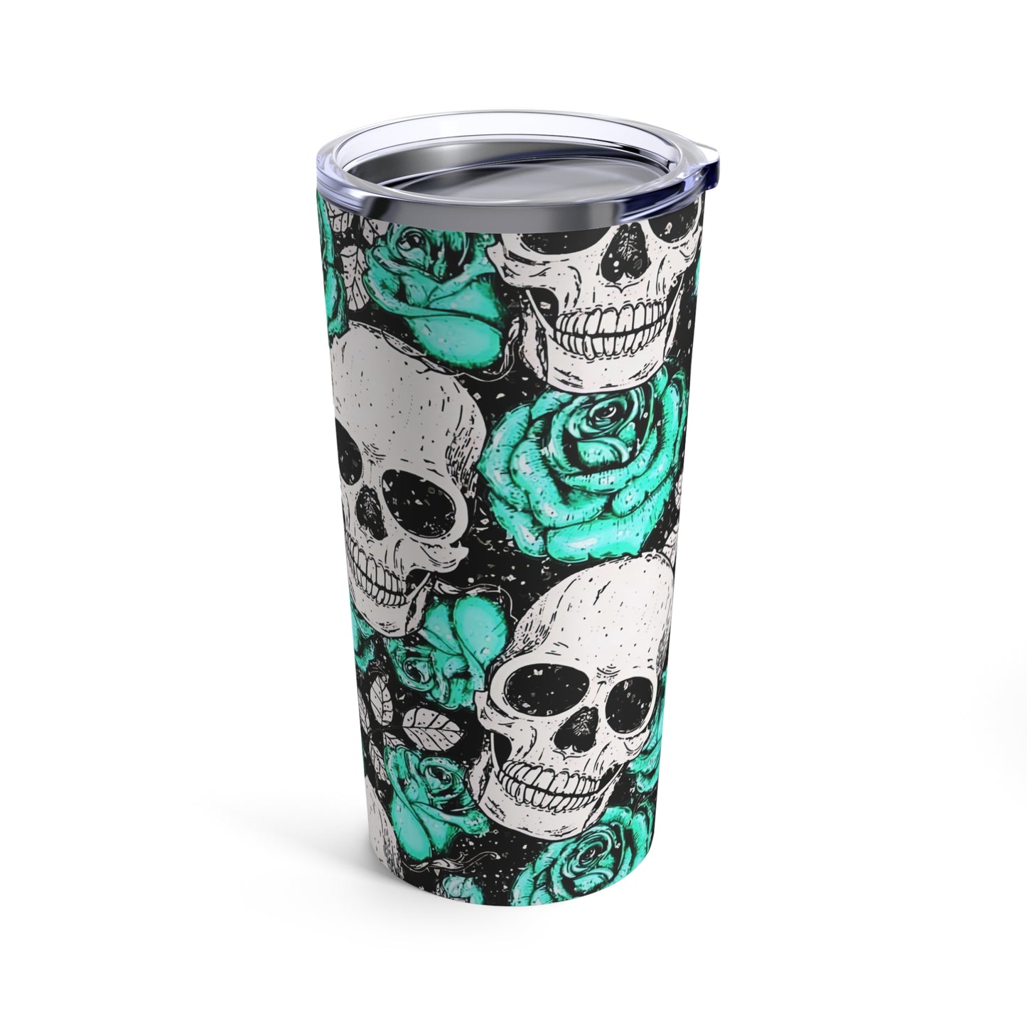 Stainless Steel Tumbler, 20oz Skulls/ Turquoise Roses/Goth