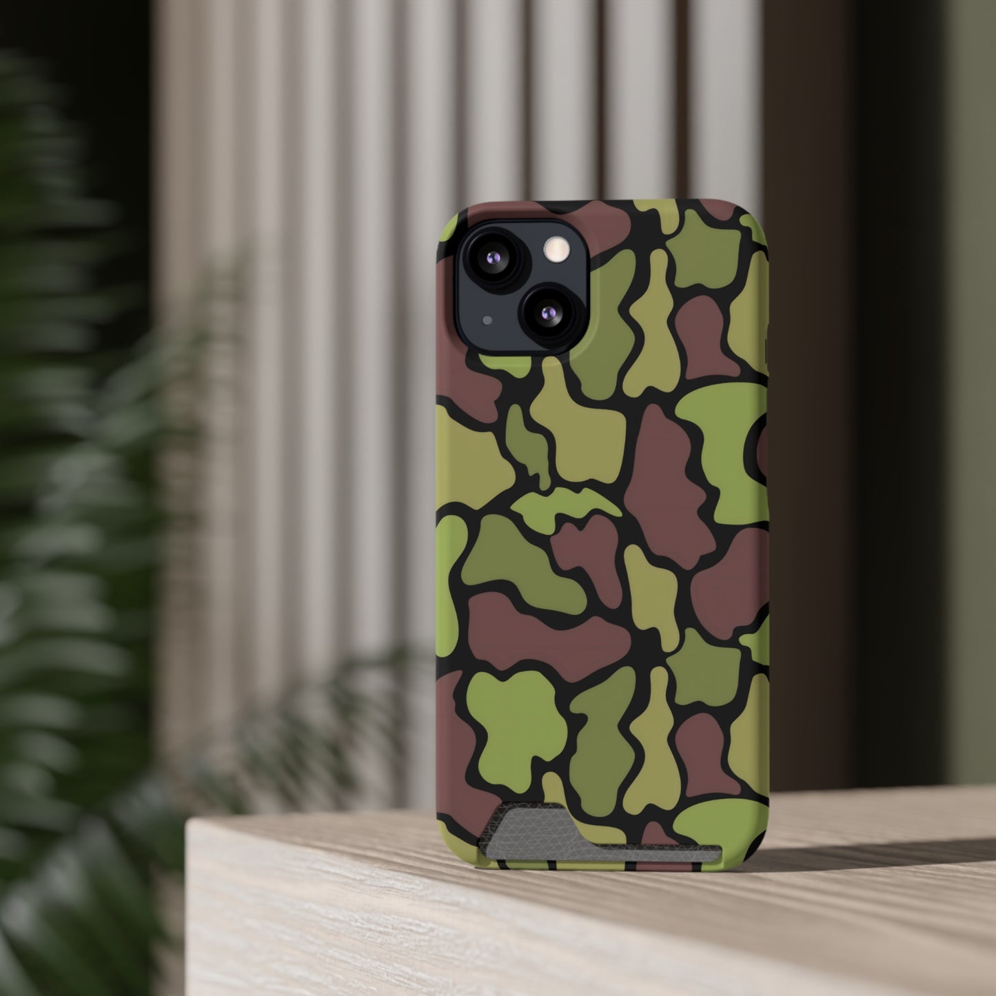 Stylish Camouflage/ Black Phone Case With Card Holder, iPhone, Android