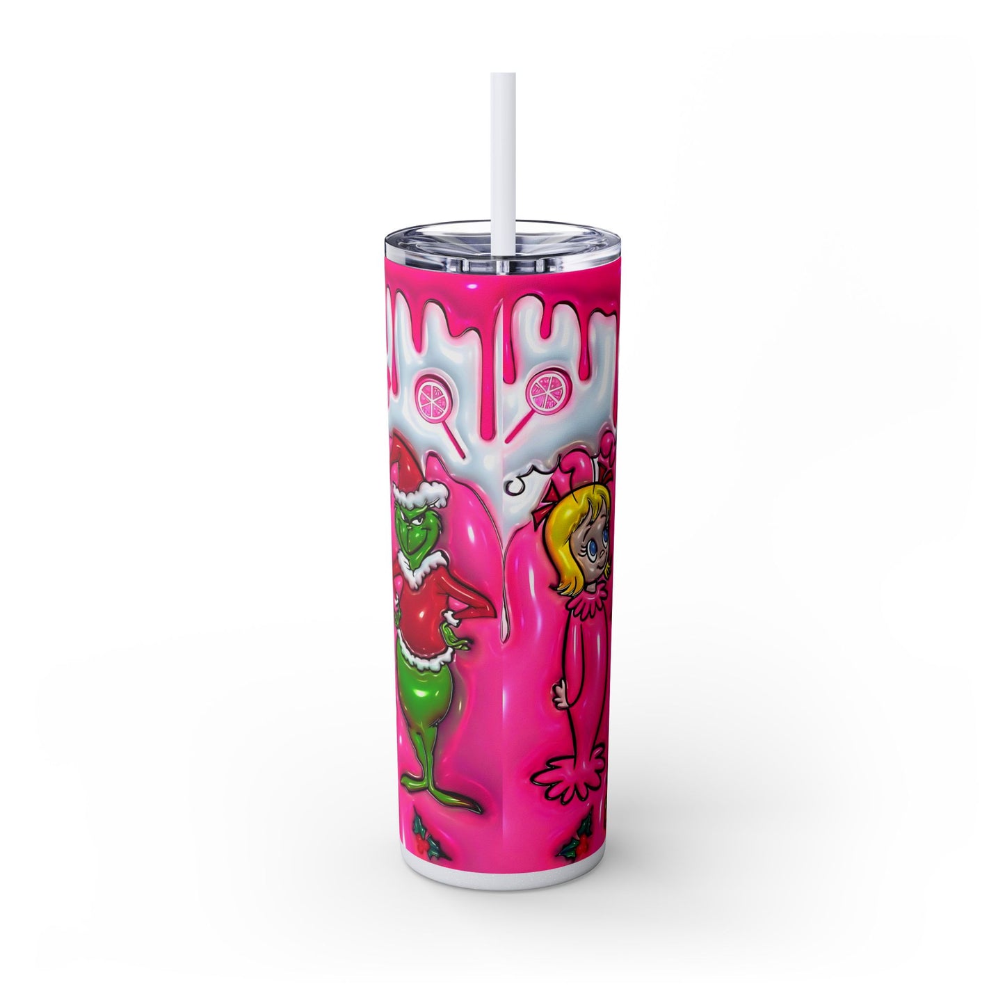 Grinch/Cindy Lou Who, 20oz Stainless Steel Skinny Tumbler Christmas