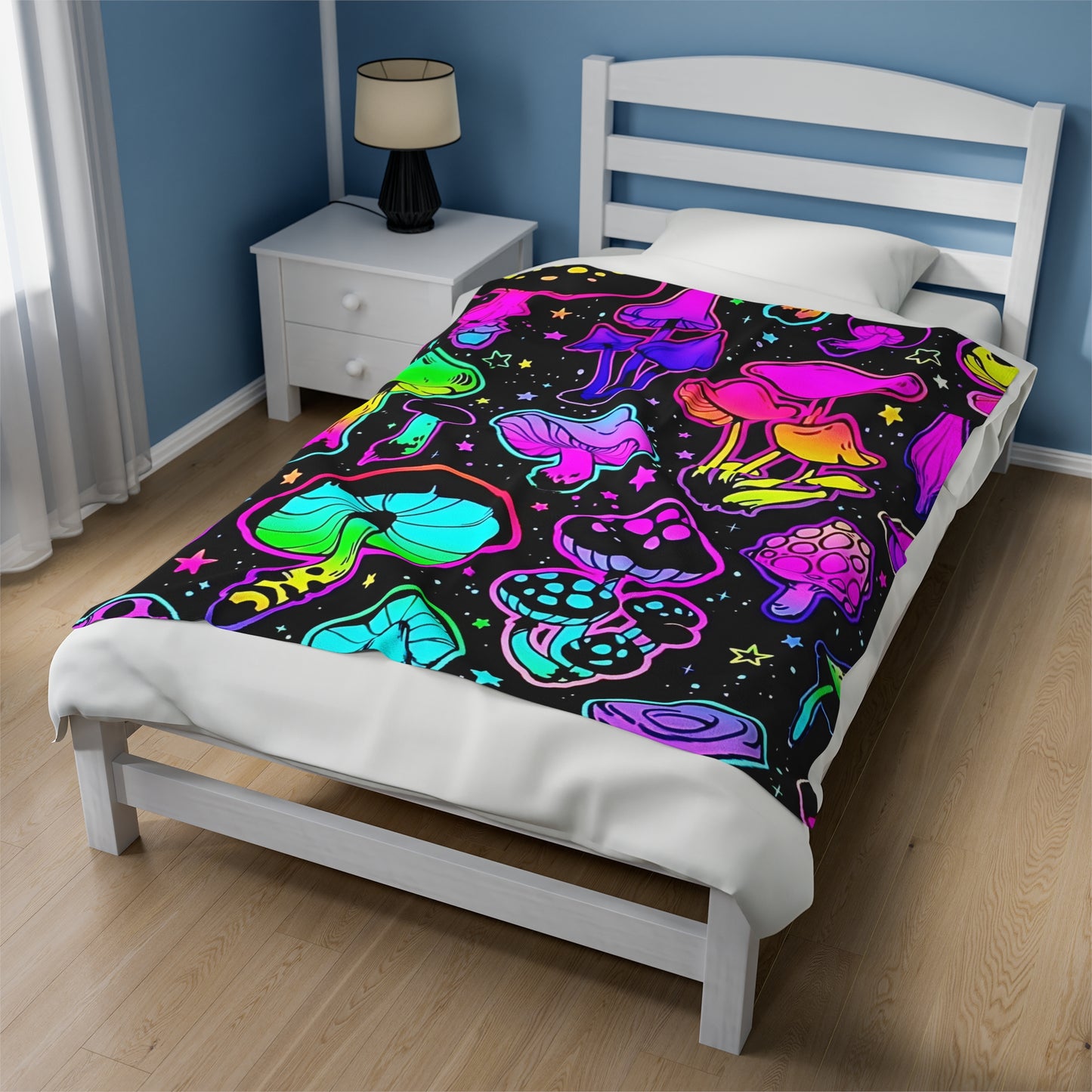 Vibrant, Neon, Bright Mushrooms, Velveteen Plush Blanket (50x60)(60x80)