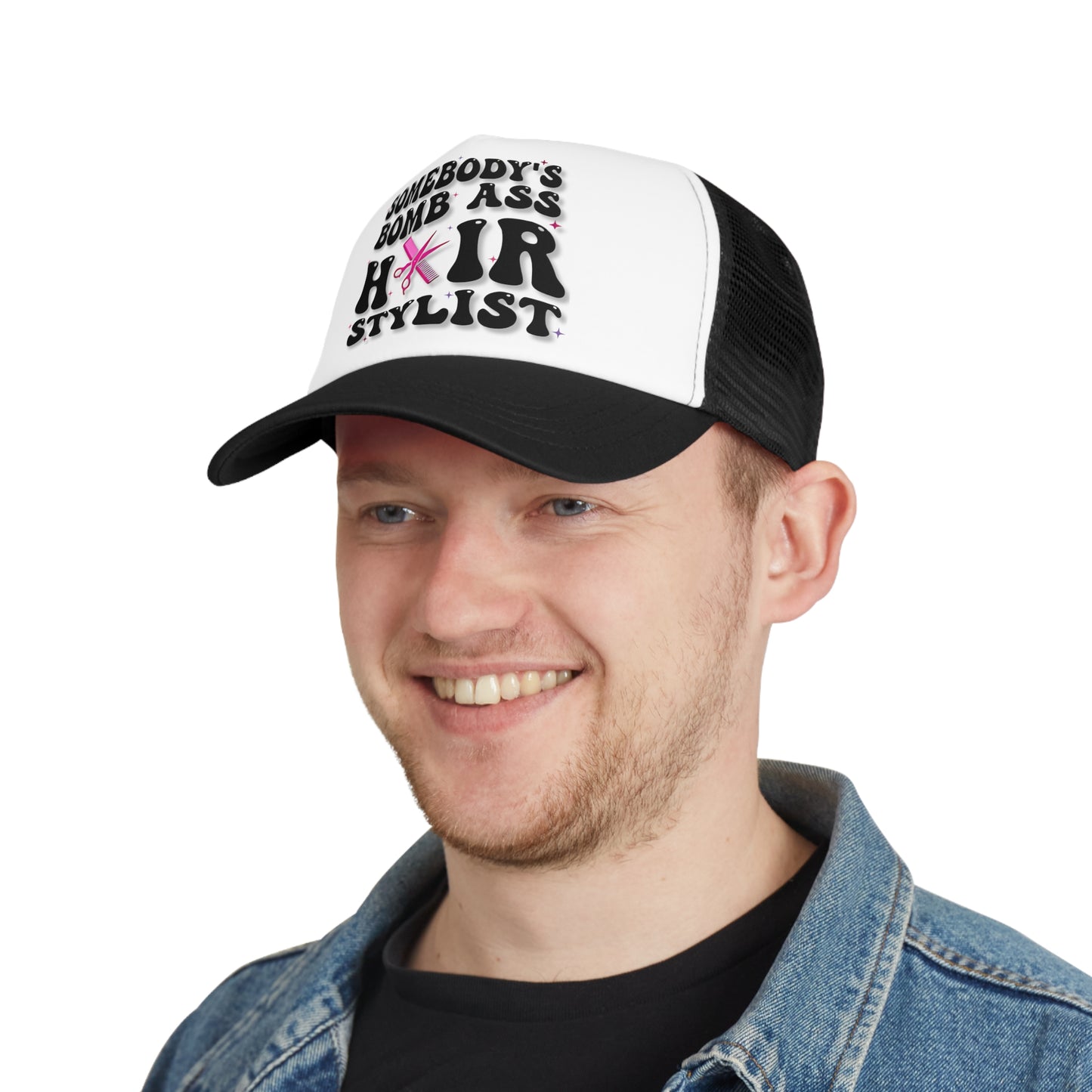 Mesh Snap-Back Hat, "Bomb A Hair Stylist" Funny Beautician Cap