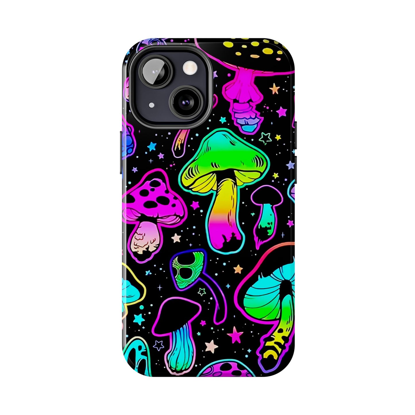 Apple iPhone (13-15 Pro Max) Shrooms Tough Phone Cases, Bright Coloruul Mushrooms