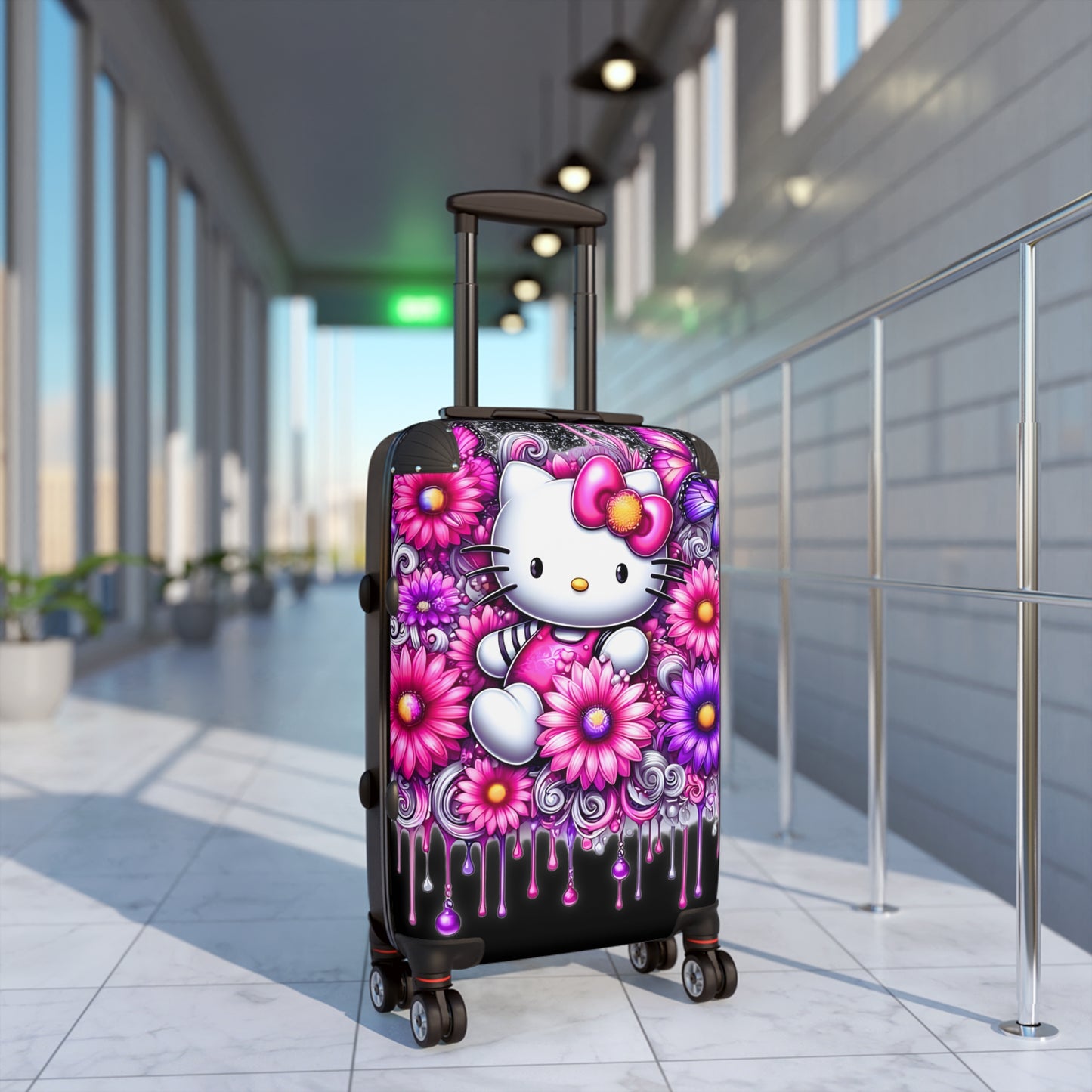 Hard-Shell Travel Suitcases With Lock (3 Sizes) Hello Kitty/ Flowers