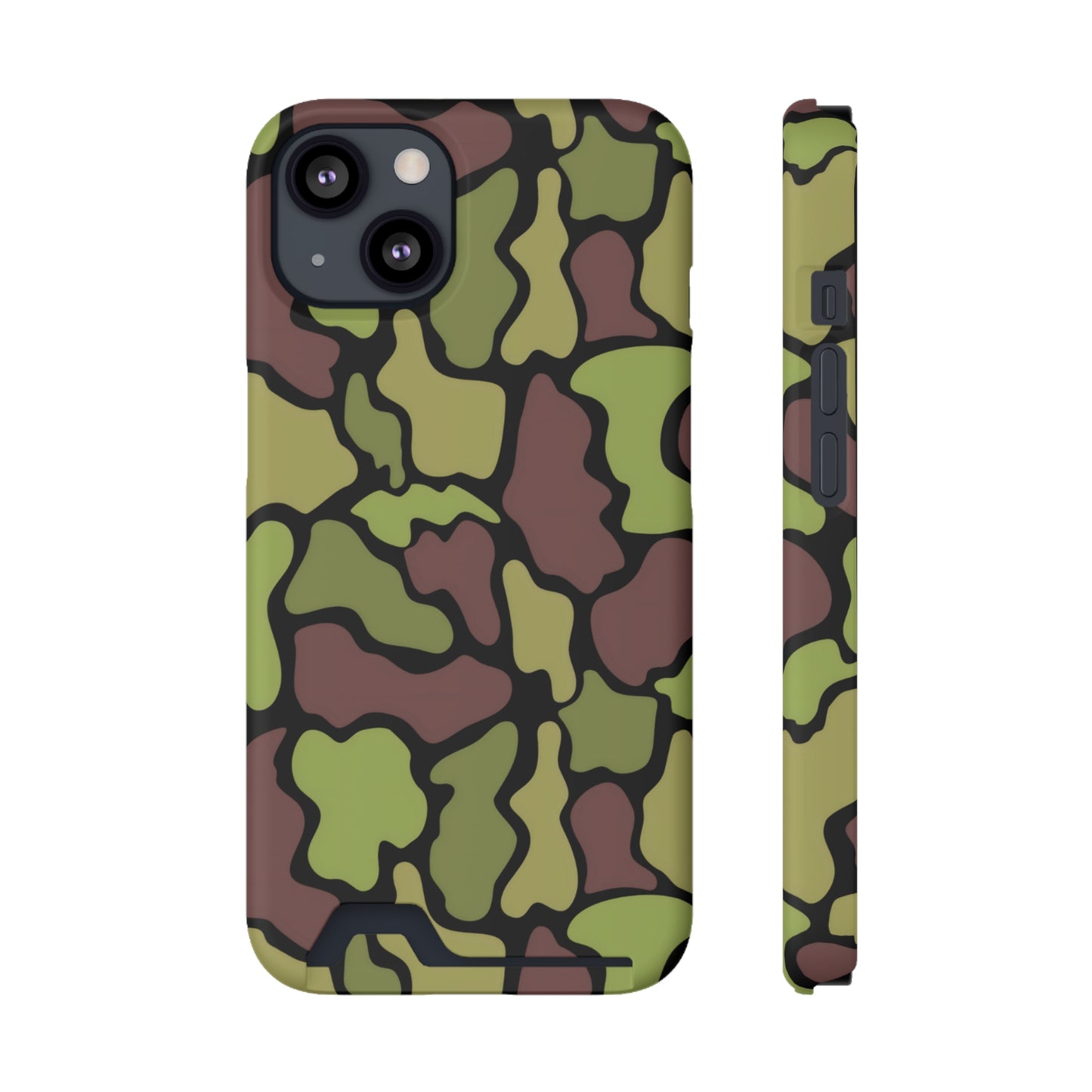 Stylish Camouflage/ Black Phone Case With Card Holder, iPhone, Android