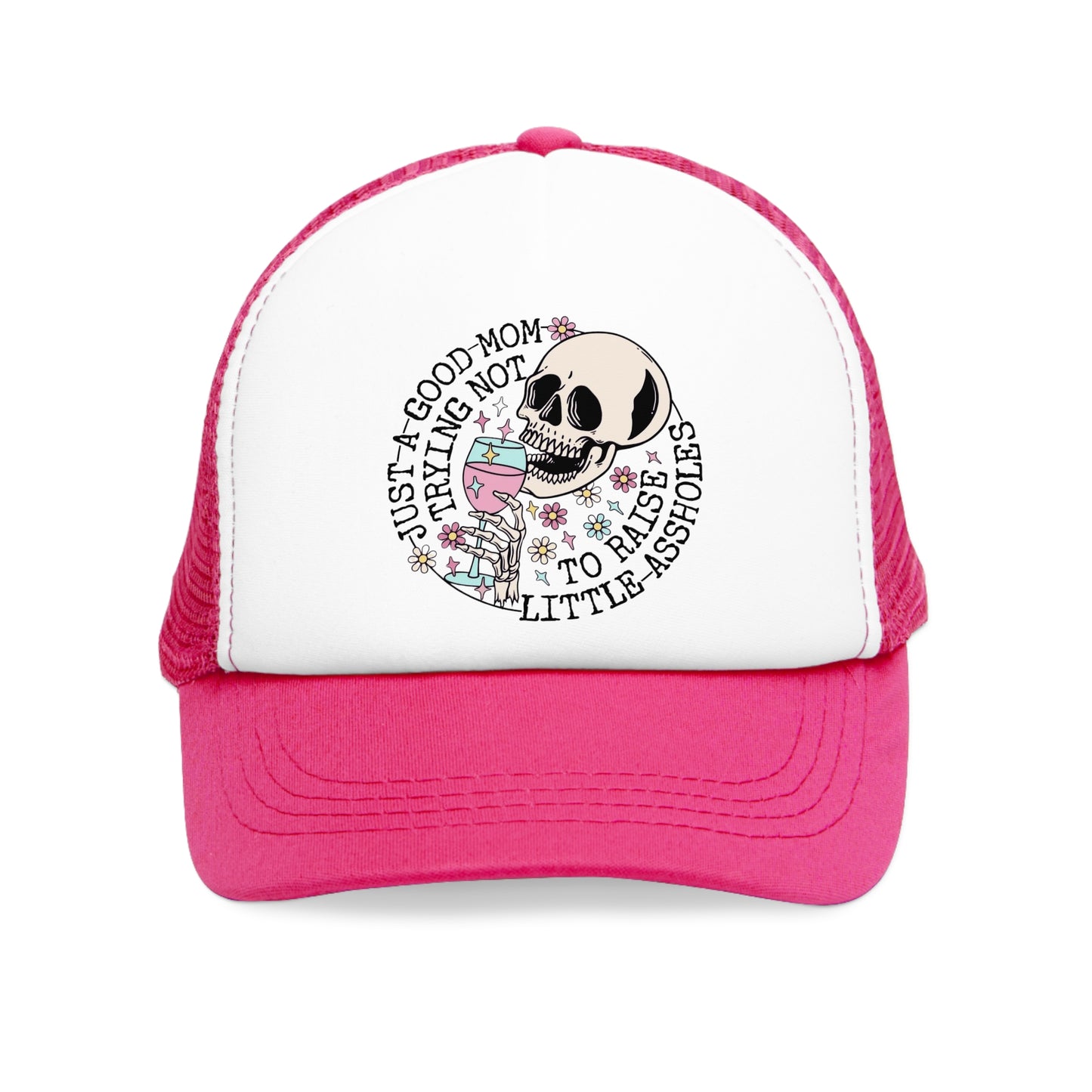 Women's Mesh Snapback Cap, "Good Mom" Hat Funny/Gift Pink/Black